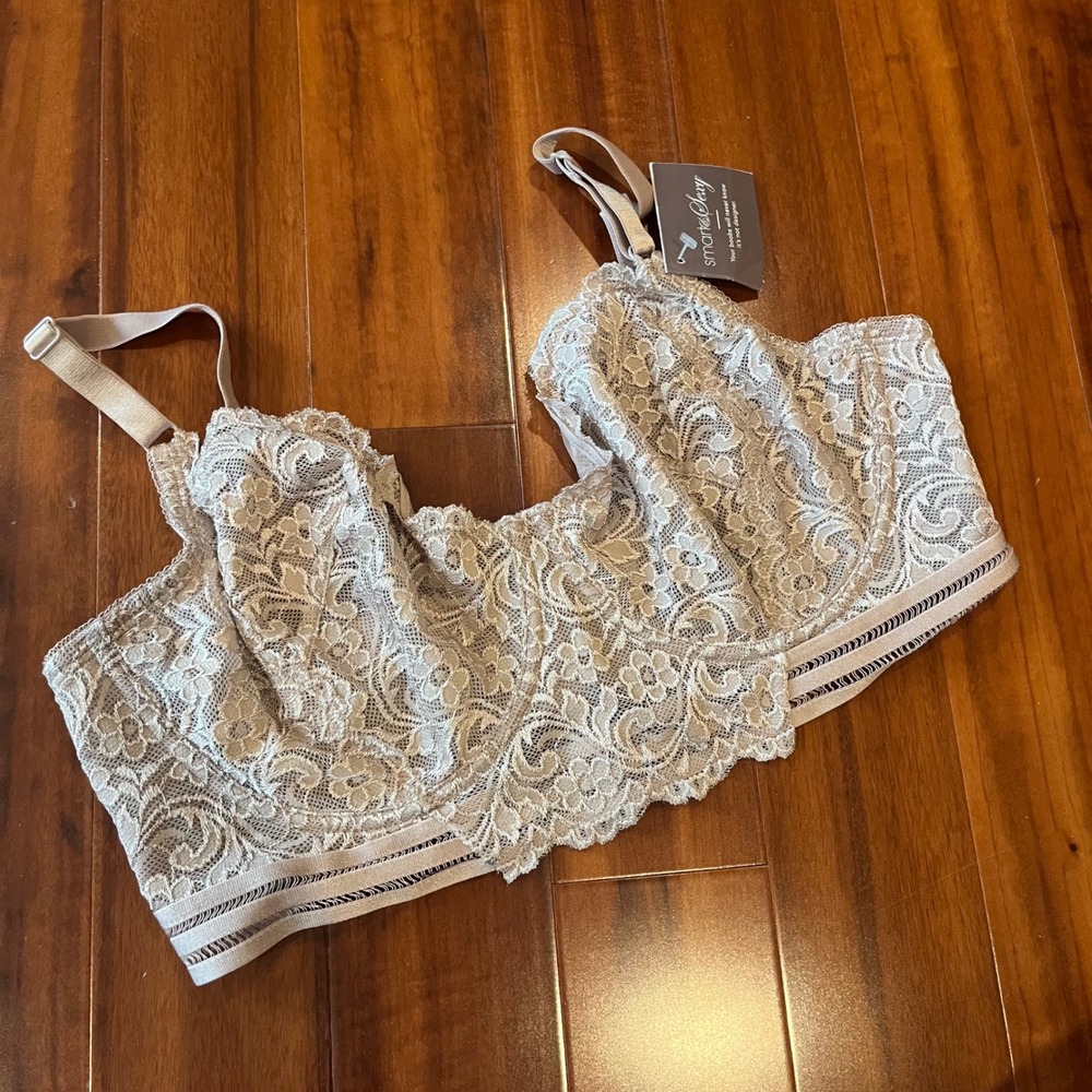 Smart & Sexy Lace Bra‎ Beige Floral Lace Underwire Intimates New Size 38DD / 38E